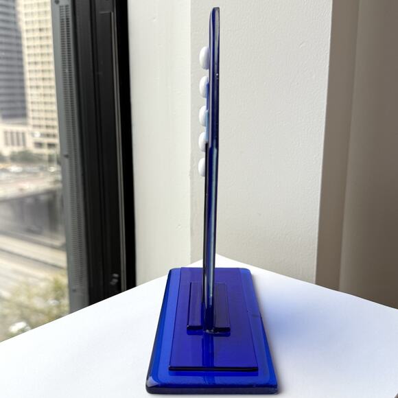 Robin Larson Signed Blue Glass Pop Art Sculpture 8 1/2" Modernist Trophy - Picture 6 of 8